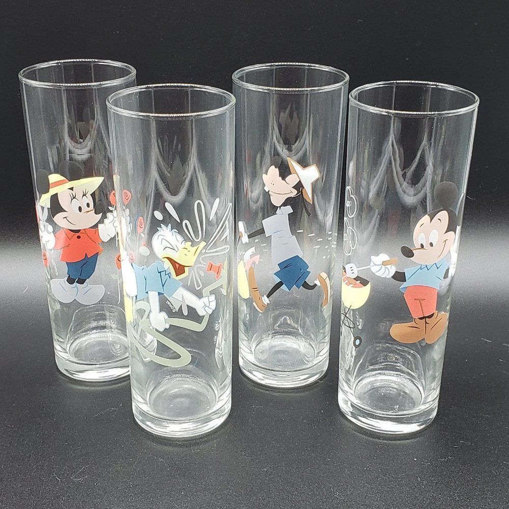 Disney Set of 4 Vintage Mickey Mouse & Friends Gardening BBQ Iced Tea Glasses - Picture 6 of 12